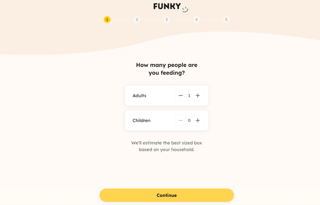 Funky Food household size selector for box recommendation