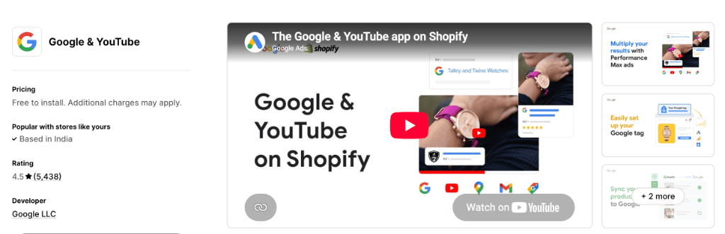 Google and YouTube app on Shopify App Store