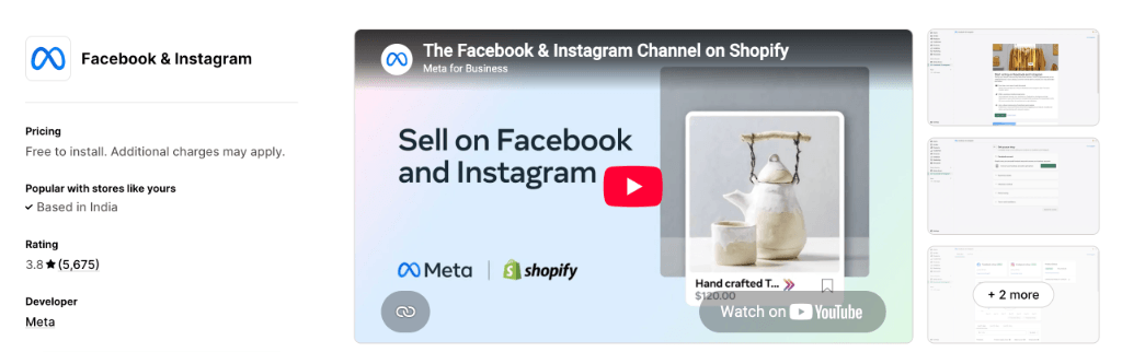 Facebook and Instagram channel on Shopify App Store