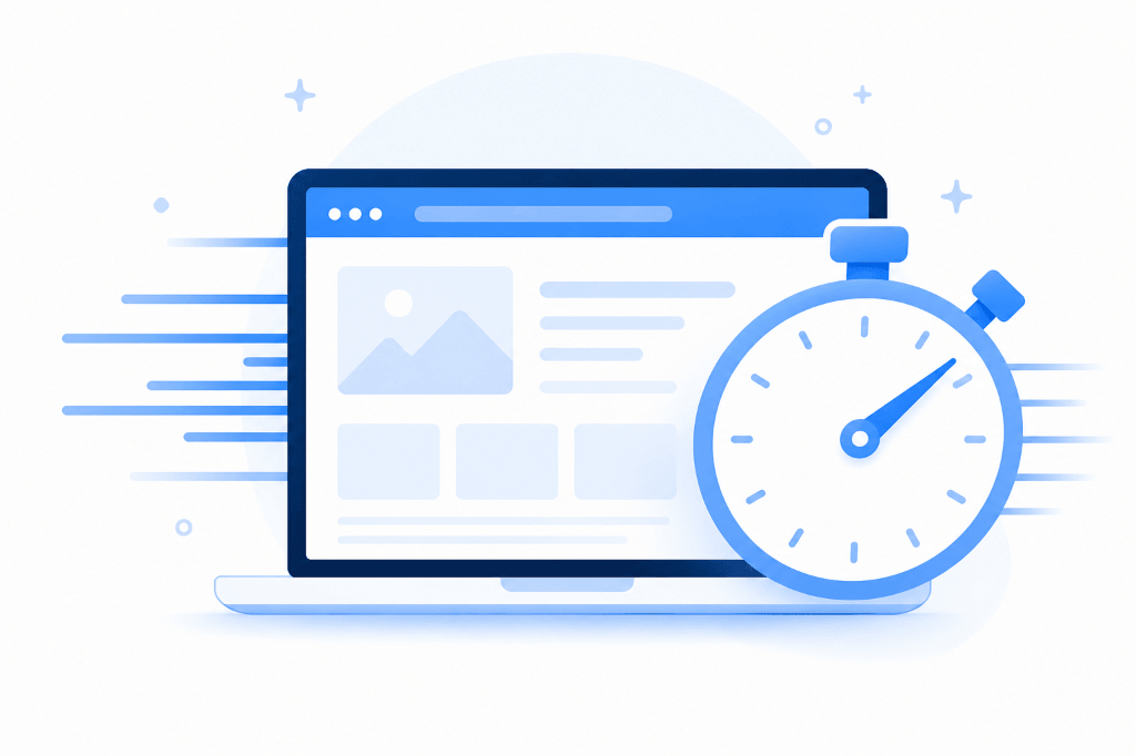 Shopify site speed optimization illustration showing fast page load times and performance gains
